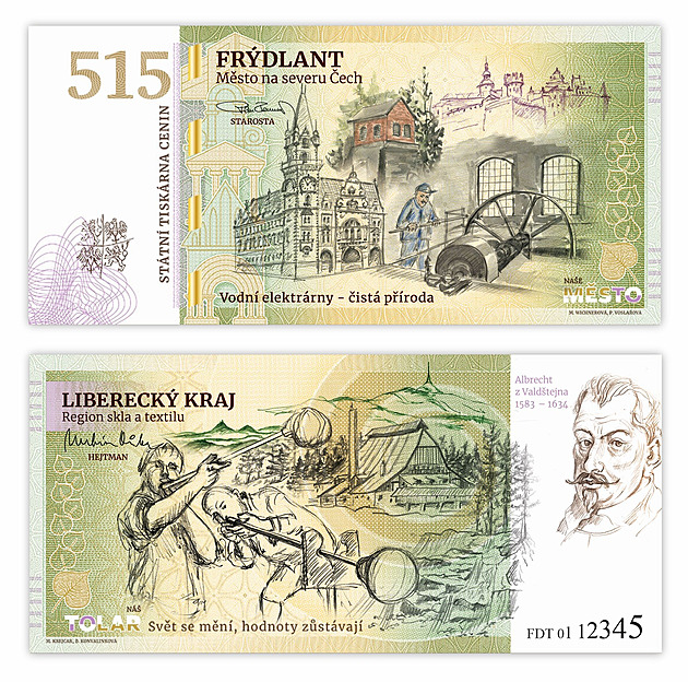 Ještěd i kartounka. Města Libereckého kraje mají pamětní listy v podobě bankovek